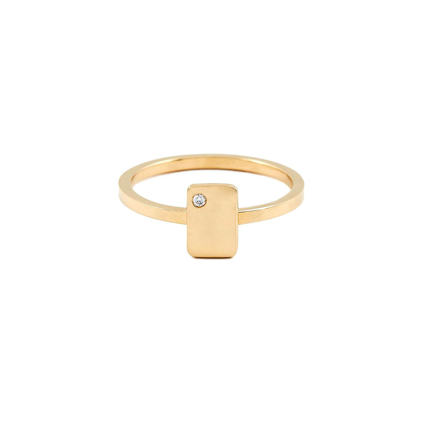 18kt Gold Single Diamond Tag Signet Ring