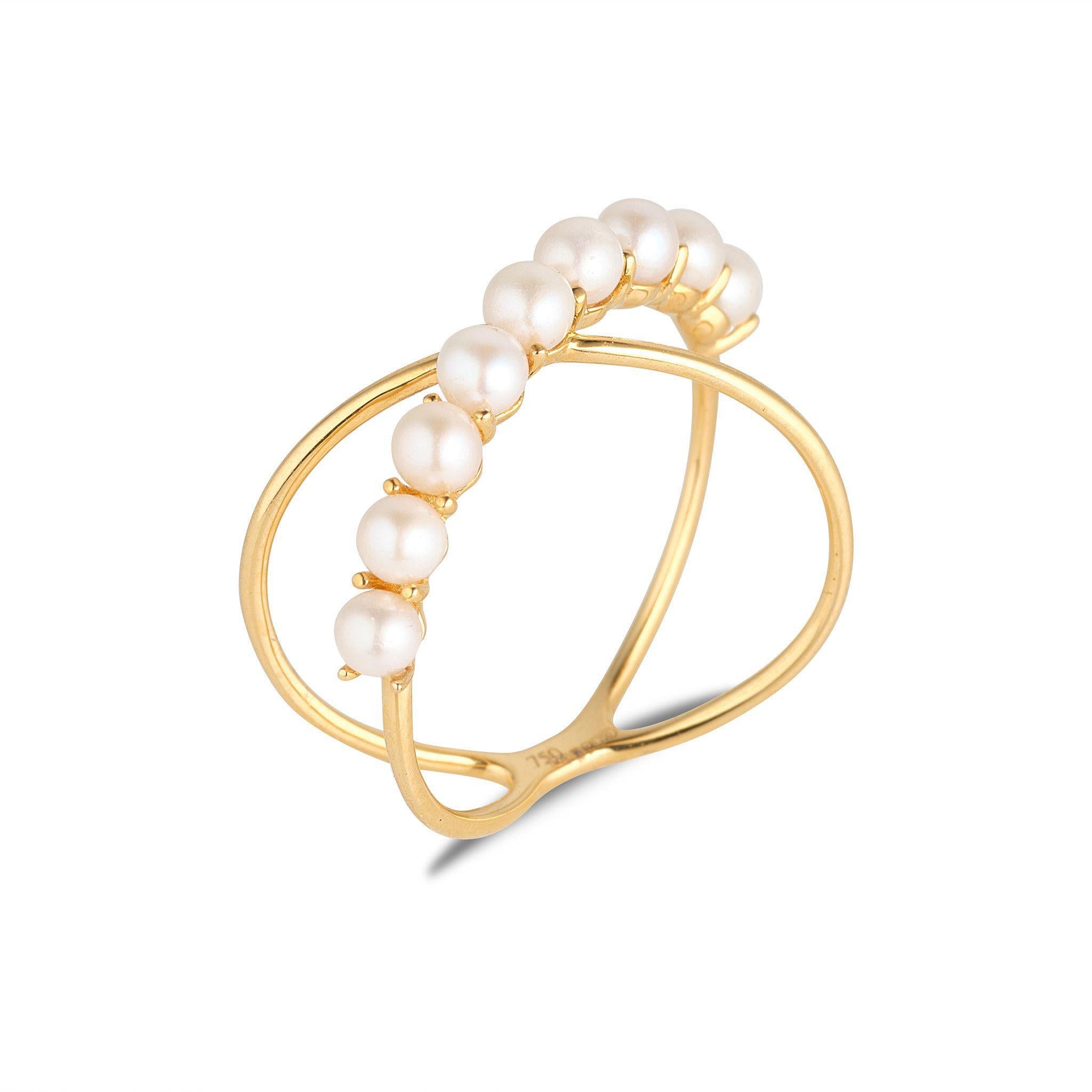 Pearl and Gold Crossover Ring